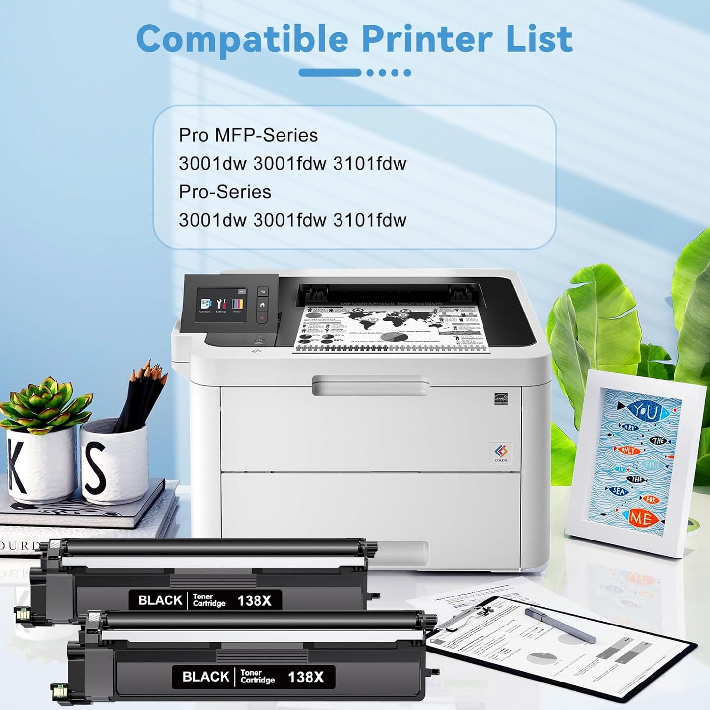 138X W1380X Toner Cartridge 2 Black with Chip Compatible for HP 138X Work with Laser Jet Pro 3001dw 3001fdw 3001, MFP 3101fdw 3101 High Yeild Printer Toner Cartridge 4,000 Pages