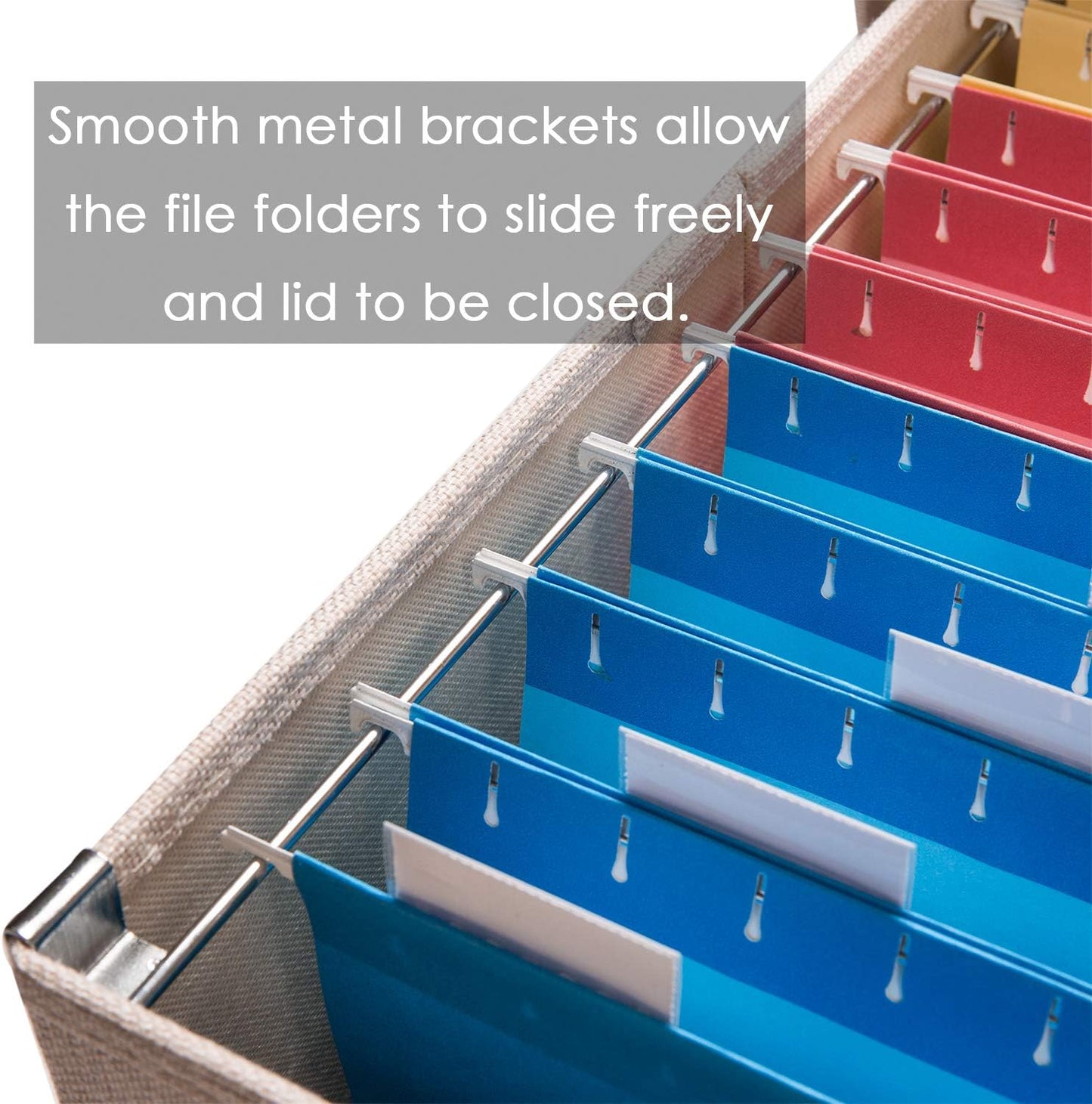 PRANDOM File Organizer Box - Set of 2 Collapsible Decorative Linen Filing Storage Hanging File Folders with Lids Office Cabinet Letter Size Light Grey (14x9.3x10.8 inch)