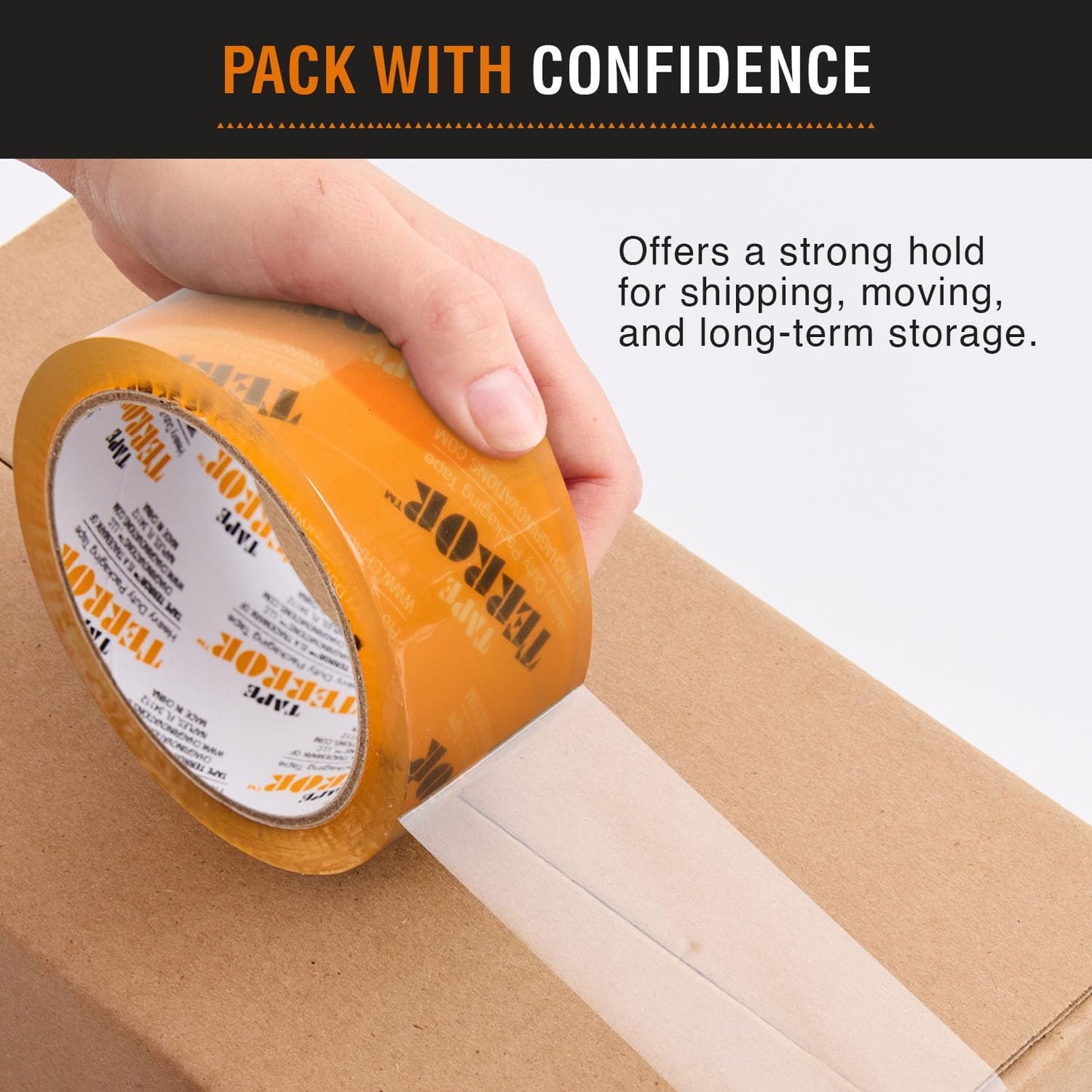Heavy-Duty Clear Packing Tape (6 Rolls) - Strong Packing Tape for Moving Boxes, Shipping, Mailing, Storage, and More - Packaging & Shipping Supplies (48mm x 50m per Roll)