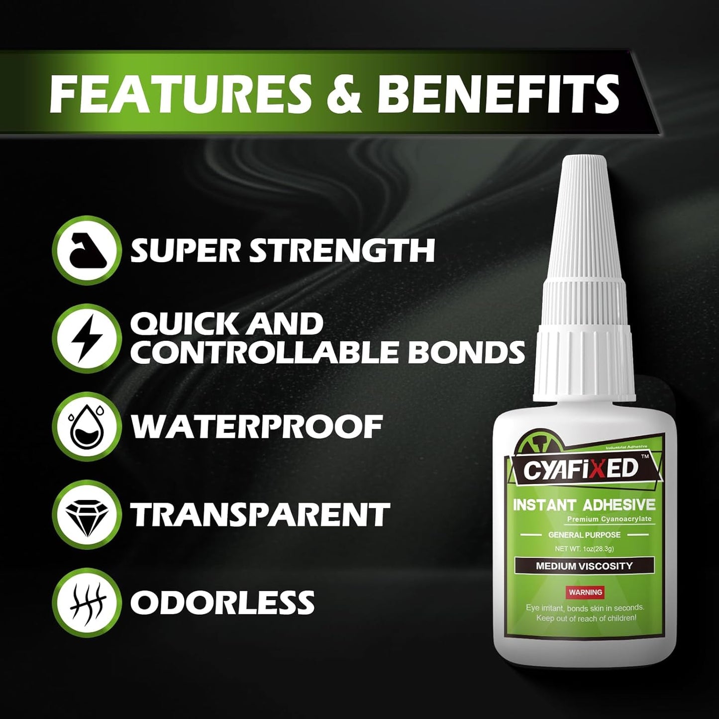 Super Glue Liquid, Instant Clear Cyanoacrylate Medium Viscosity Adhesive, Food Safe CA Glue for Shoe Repair Leather Ceramic Plastic Glass Metal Wood Aquarium Porcelain Rubber Pottery Model Craft