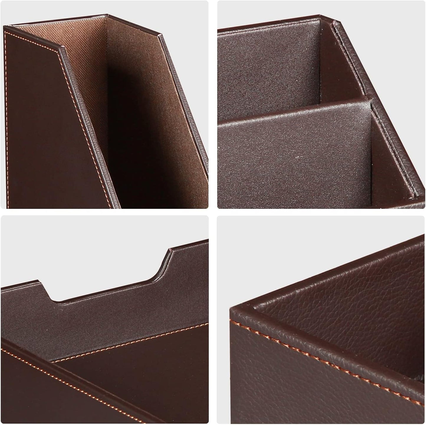 Ayunga PU Leather 6-piece Office Supplies Combination Set,Pencil Cup,Business Card Holder,Sticky Note Dispenser,Mail Sorter,Letter Tray,Files Holder,Suitable for Self-use and Friend Gifts (Brown)