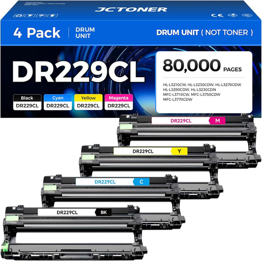 DR229CL Drum Unit (Not Toner)4-Pack Set Replacement Compatible for Brother DR-229CL Imaging Drum MFC-L3720CDW MFC-L3780CDW HL-L3220CDW HL-L3280CDW HL-L3300CDW HL-L3295CDW L8245CDW MFC-L8395CDW Printer