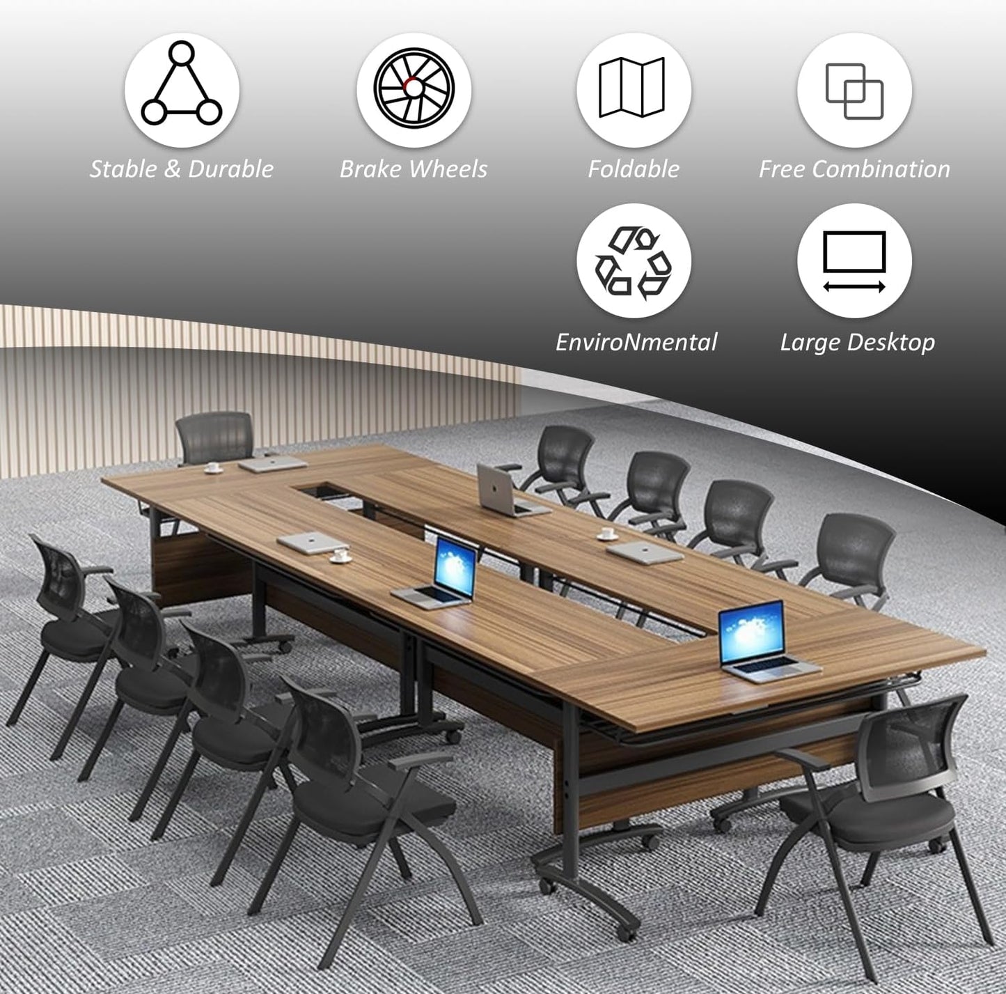 Folding Conference Table,Mobile Conference Room Table Rolling Meeting Table with Caster Wheels,Flip Top Mobile Training Tables,Foldable Rectangle Seminar Tables for Office,Classr (8pack, 55.1in)