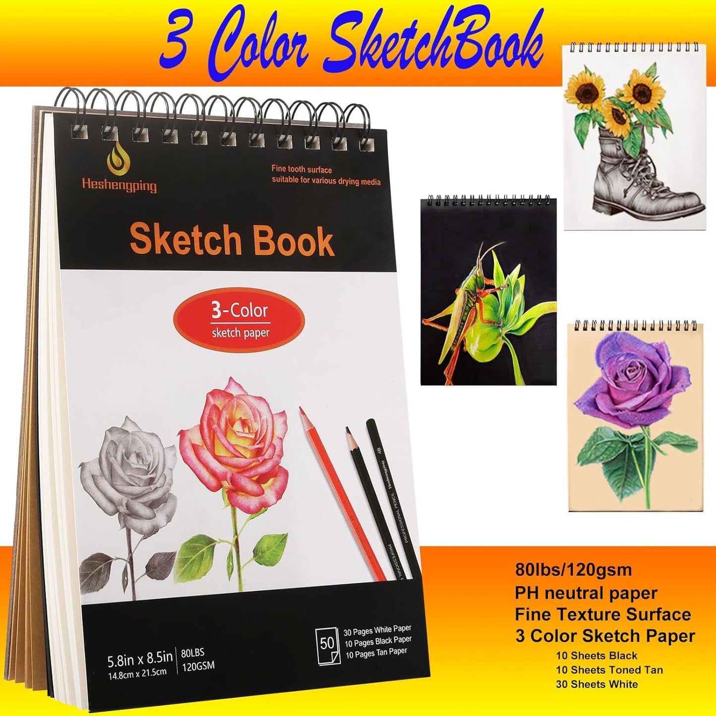 Sketch & Drawing Art Pencil Kit 52 Piece Set, 24 Color Pencil for Coloring Books, Pencil of Graphite & charcoal, 3-color Sketchbook, coloring book Etc, Art Supply Ideal for Adult Student Beginner Teen