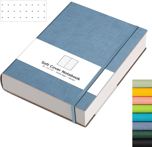 AHGXG Bullet Dotted Journal - 320 Pages Dot Grid Notebook B5 Large Journal, 100gsm Thick Dotted Paper, Leather Softcover, with Journal Stencils, Inner Pocket, 7.6'' X 10'' - GrayBlue
