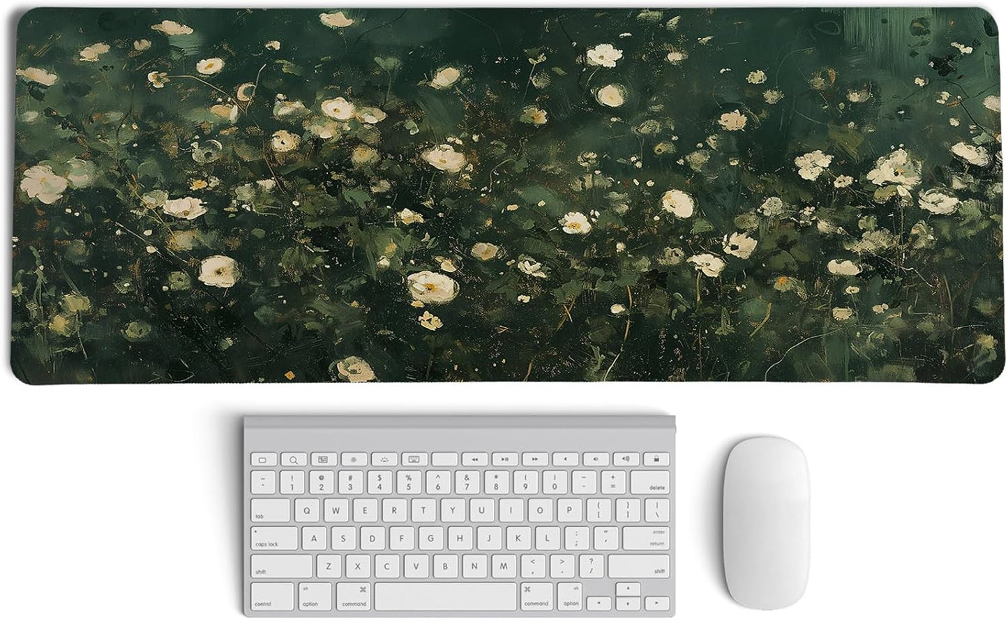 Green Yellow Floral Desk Mat,Green and Yellow Mouse Pad, Abstract Floral Spring Desk Mat,Big Large Spring Abstract Oil Painting Desk Pad,Preppy Girly Summer Desktop Decor Art,31.5x11.8In