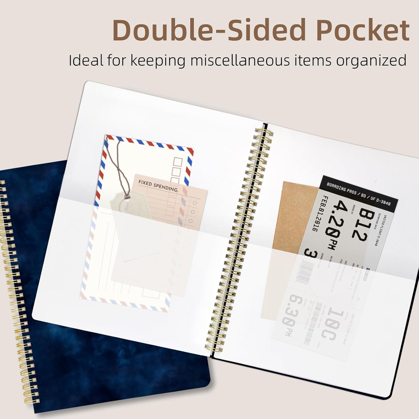 Cute Spiral Notebook journal A4 Aesthetic Pretty Design for Women Girls Kawaii with Pocket, 8.5 x 11 inch, Lined, Blue Moon