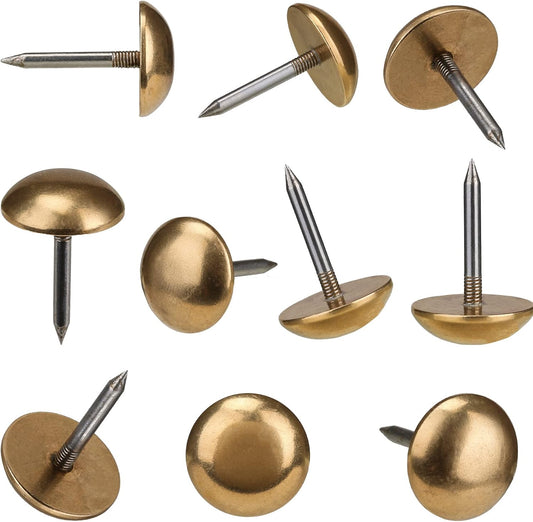 Retro Solid Pure Brass Tacks as Antique Upholstery Nails for Furniture, Decorative Push Pins for Wood,Carpet Tacks,Hardware Nails,Cap Nails,Thumb Tacks,Brass Fasteners(7/10",18mm Gold Color,10 Pcs)