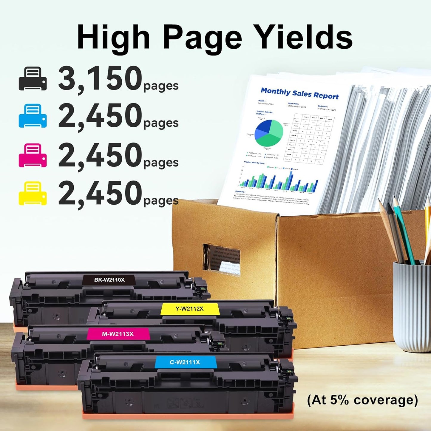 SAILNER 206X 206A Toner Cartridges 4 Pack High Yield Replacement for HP 206X 206A Toner Cartridge Set for Color Laserjet Pro M283fdw M283cdw M282nw M283fdn M255dw M255nw Printer