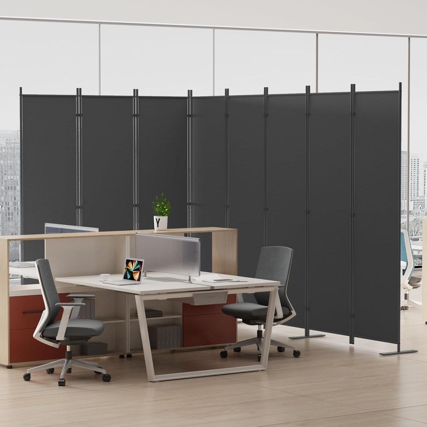 Helios&Hestia 8-Panel 6 ft Tall Indoor Folding Room Divider, Portable Privacy Screen, Freestanding Partition Separator, Temporary Wall Separation for Bedroom, Office, 160" W X 71" H, Dark Grey