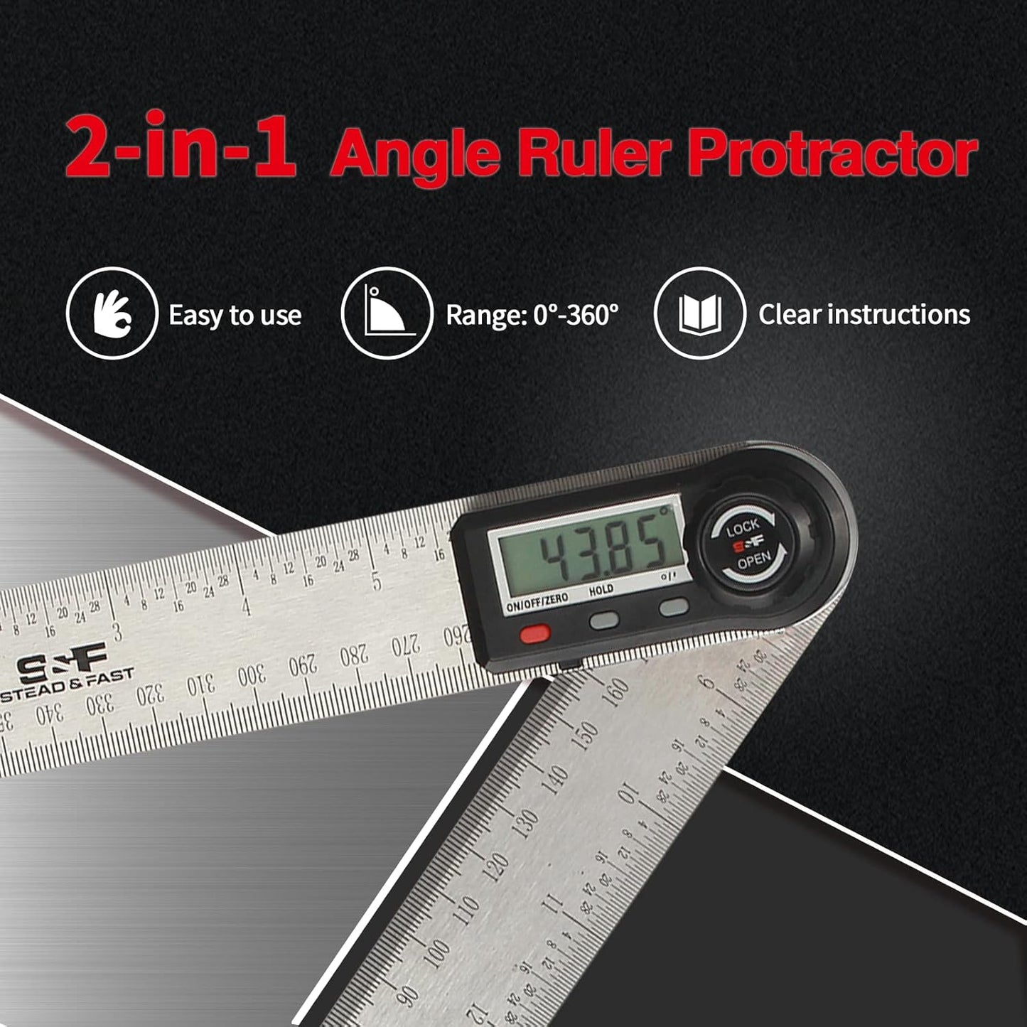 Angle Finder Tool Digital 7 Inch / 200 mm Stainless Steel DPRAF-7-B, Digital Protractor Display Angle Ruler for Measuring, Woodworking, Construction, Wall angle Measurement by S&F STEAD & FAST