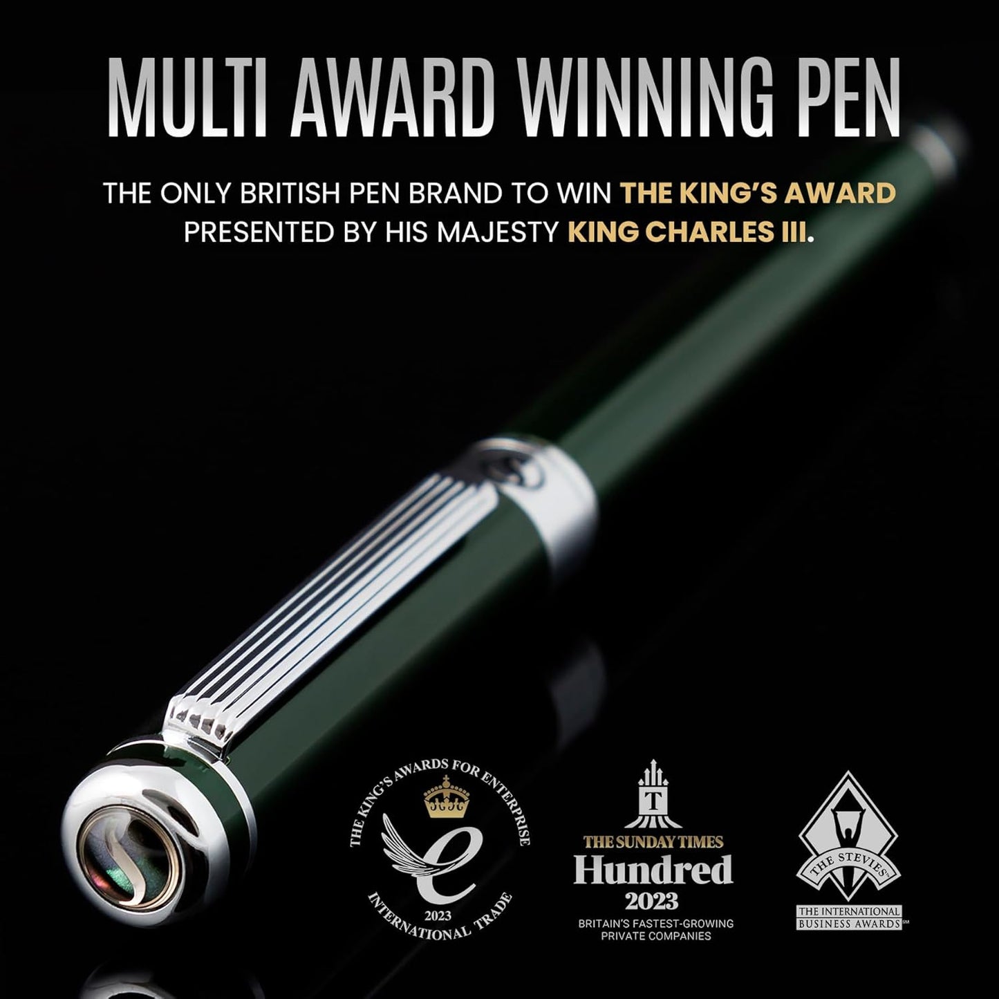 Scriveiner British Racing Green Rollerball - Stunning Luxury Pen With Chrome Finish, Schmidt Ink Refill, Best Roller Ball Pen Gift Set for Men & Women, Professional, Executive Office, Nice Pens
