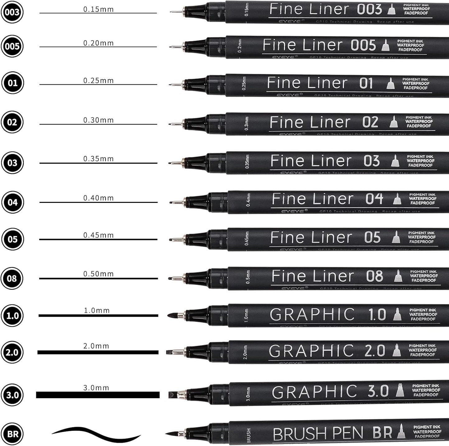 EYEYE Micro Fineliner Pens, Black Drawing Art Pens,12 Archival Pen Waterproof Ink Set Artist Supplies Archival Inking Markers Sketch Outline Pen, Precision Drawing and Sketching Kit