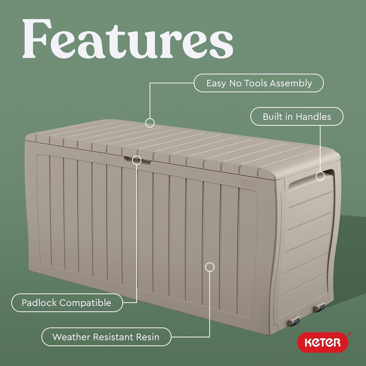 Keter Marvel Plus 71 Gallon Resin Deck Box-Organization and Storage for Patio Furniture Outdoor Cushions, Throw Pillows, Garden Tools and Pool Floats, Beige