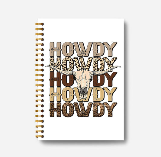 Howdy Western Notebook Journal 164 Pages - Western Gifts for Women Cowboy Cowgirl, Western Cool Notebook, College School Supplies, 5.5×8.3 Notebook Spiral Bound