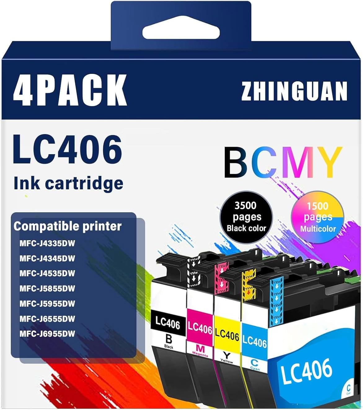 Remanufactured LC406BK LC406C LC406M LC406Y for LC406 Ink Cartridges MFC-J4335DW MFC-J4345DW MFC-J4535DW MFC-J5855DW MFC-J5955DW MFC-J6555DW MFC-J6955DW Ink Cartridge (4-Pack)