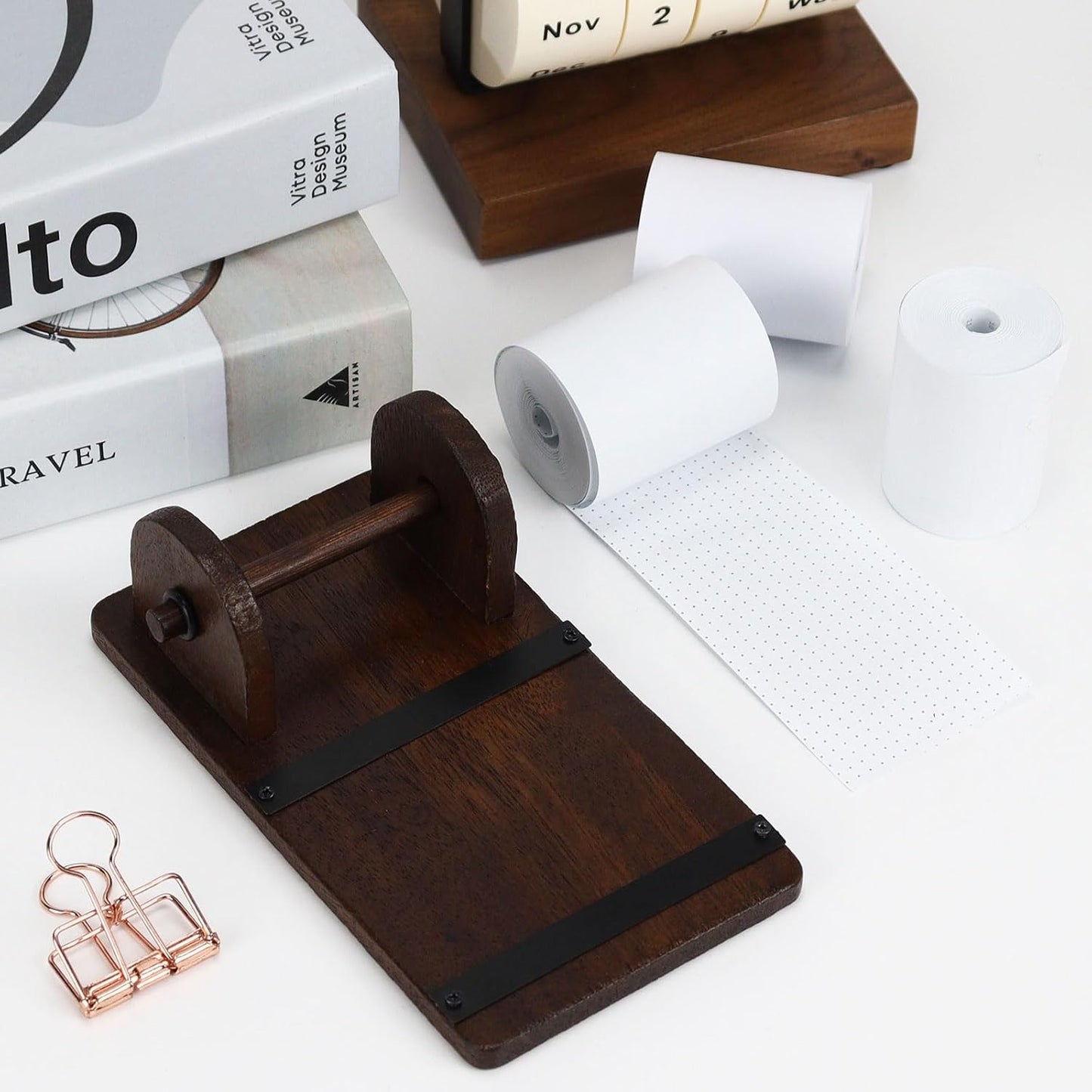 Note Paper Dispenser Desk, Wooden Paper Roll Holder for Note Taking, with 36ft Note, Desktop Grocery List Sticky Notes Holder for Desk Artwork to-Do Lists Ideal for Home