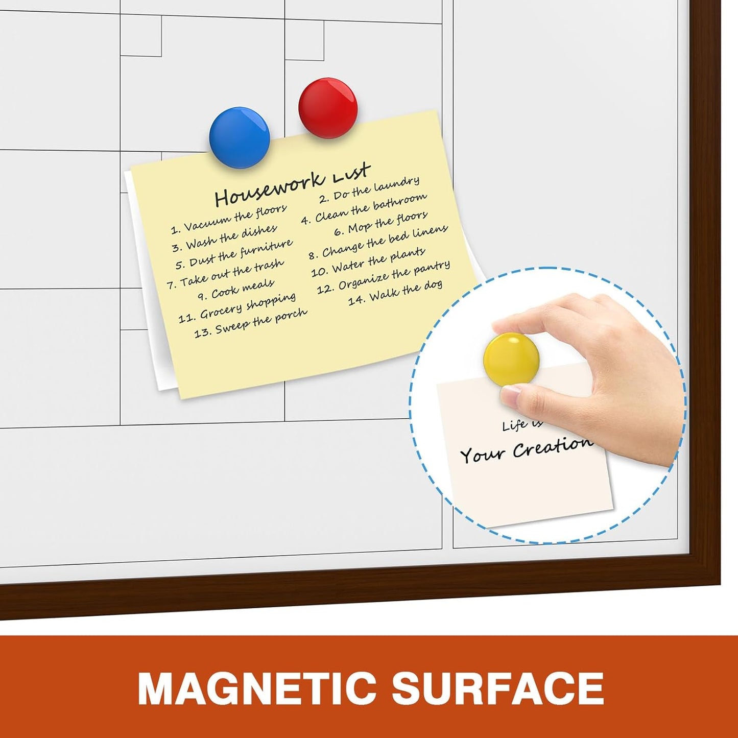 Comix Dry Erase Calendar Whiteboard for Wall,Magnetic Dry Erase White Board with Brown Wood Frame, 36 * 24 inches Decorative Planner Board for Office, Kitchen, School, Home