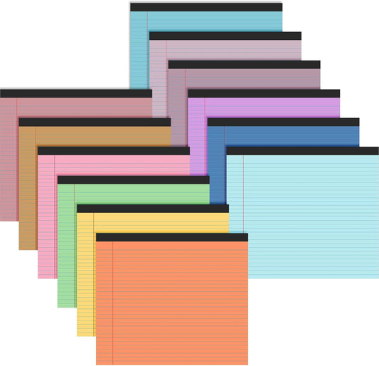 Lincia 12 Pcs 11" x 9.5" Legal Pads College Ruled Notepad Landscape Notebook Horizontal Lined Notebook 80 Gsm Assorted Colors Paper Pastel Writing Pads for School Office, 40 Sheet (Bright Color)
