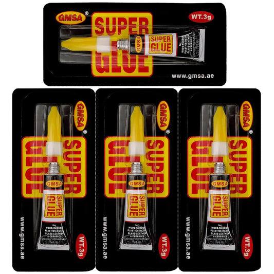 4 Pack Super Glue All Purpose, Fastest & Toughest Adhesive 3g Instant Repair Unbreakable Bond, Strong Superglue Liquid for Hard Plastic, Rubber, Metal, Leather, Ceramics, Wood, DIY Craft