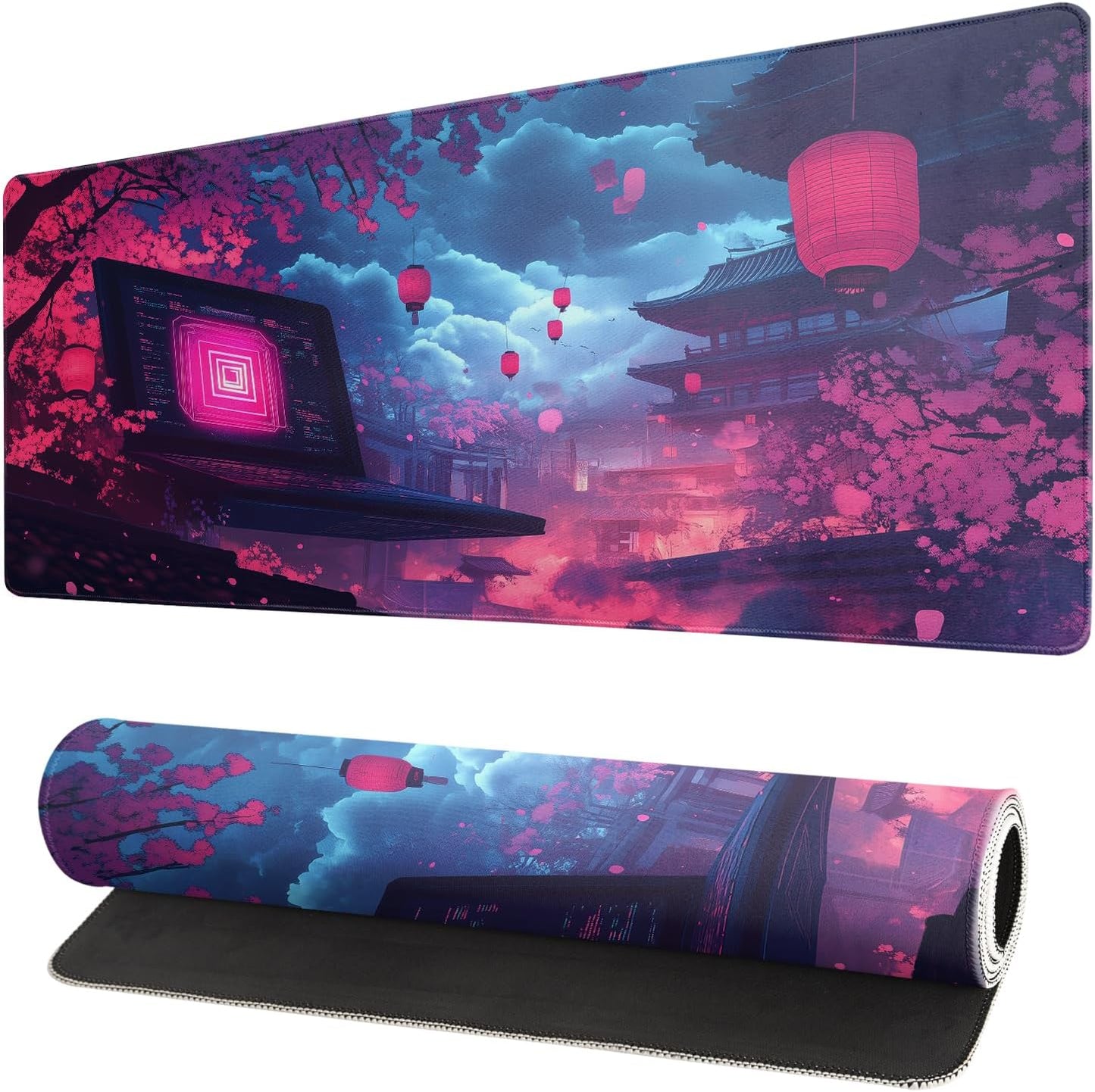 Purple Desk Mat, Anime Desk Pad Mat, Desk Matt for Desktop, XL Large Mouse Pad for Desk, Anti-Slip Big Mousepad with Stitched Edges, Keyboard Pad Mouse Mat for Gaming and Office