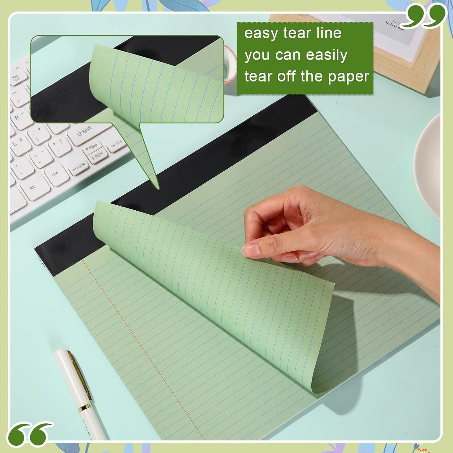 Lincia 6 Pcs 11" x 9.5" Legal Pads College Ruled Notepad Landscape Notebook Horizontal Lined Notebook 80 Gsm Assorted Colors Paper Pastel Writing Pads for School Office, 40 Sheet (Gradient Green)