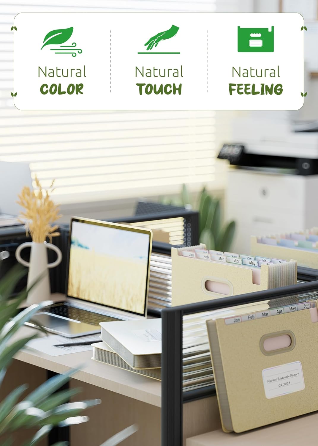 Accordion File Organizer, 12 Pockets Wheat Straw Expanding File Folders, Upright&Open Top, Monthly Bill Receipt Organizer, 100% BPA Free, Return to Nature, Healthy Living, Letter/A4 Size-Wheat Yellow