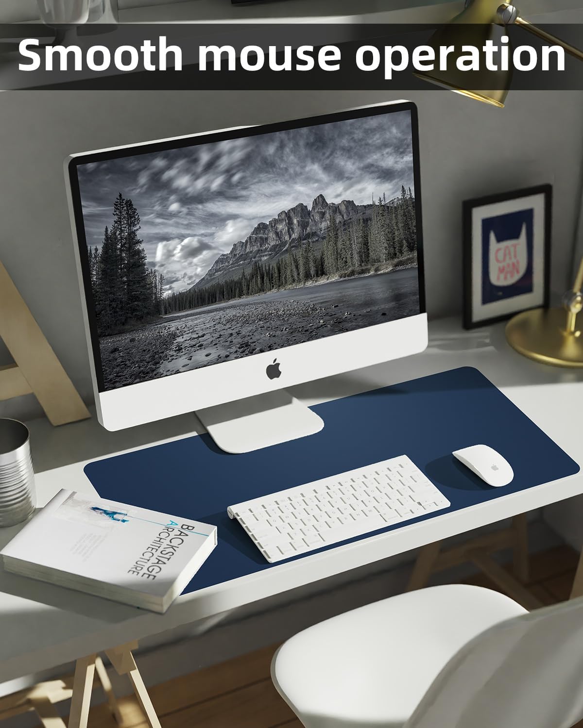 Non-Slip Desk mat,PULeather Desk Pad Protector, Office Desk Mat, Large Mouse Pad,Desk Blotter, Laptop Desk Pad, Waterproof Desk Writing Pad for Office and Home (Midnight Blue, 35.4" x 17")