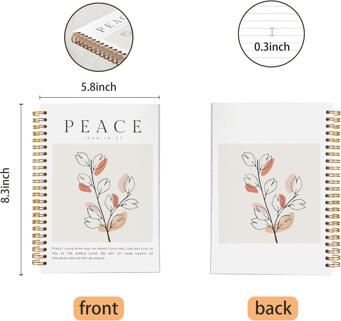 VNWEK Bible Christian Notebook Journal - Christian Notebook for Women, Christian Journals for Writing Women, Boho Notebook, Notebook Spiral Bound with, John 14 27 Writing Pads