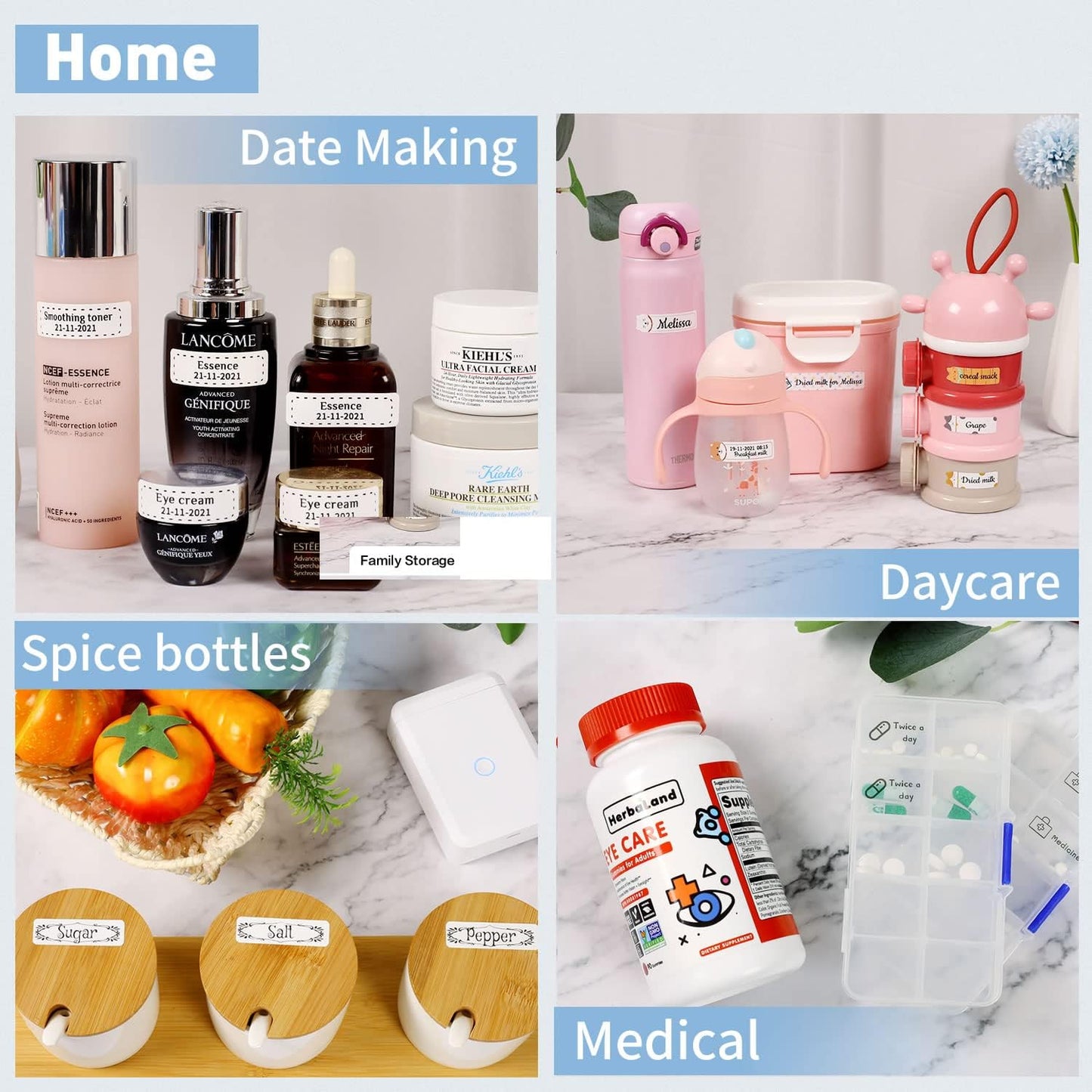 D110-M Label Maker Sticker Machine-Thermal Label Printer Inkless Portable Bluetooth Label Sticker Maker, Mini Bulk Printer for Business Home Office Compatible iOS Android USB Rechargeable-Green