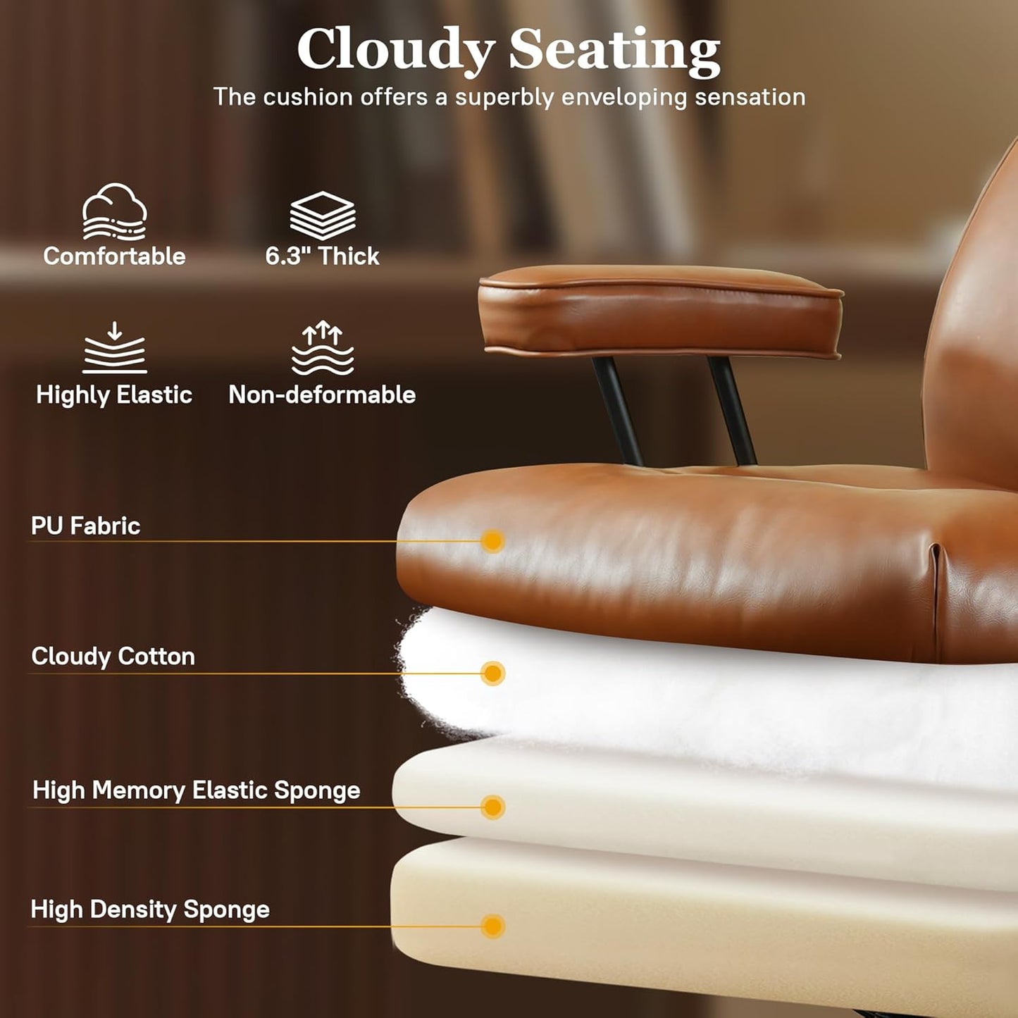 Mid Century Modren Big and Tall Office Chair,Large Ergonomic Executive Chair for Heavy Duty People, Computer Desk Task Chair with Wheels, Faux Lether Fabric Wide Chair for Home Sturdy,Brown(PU)