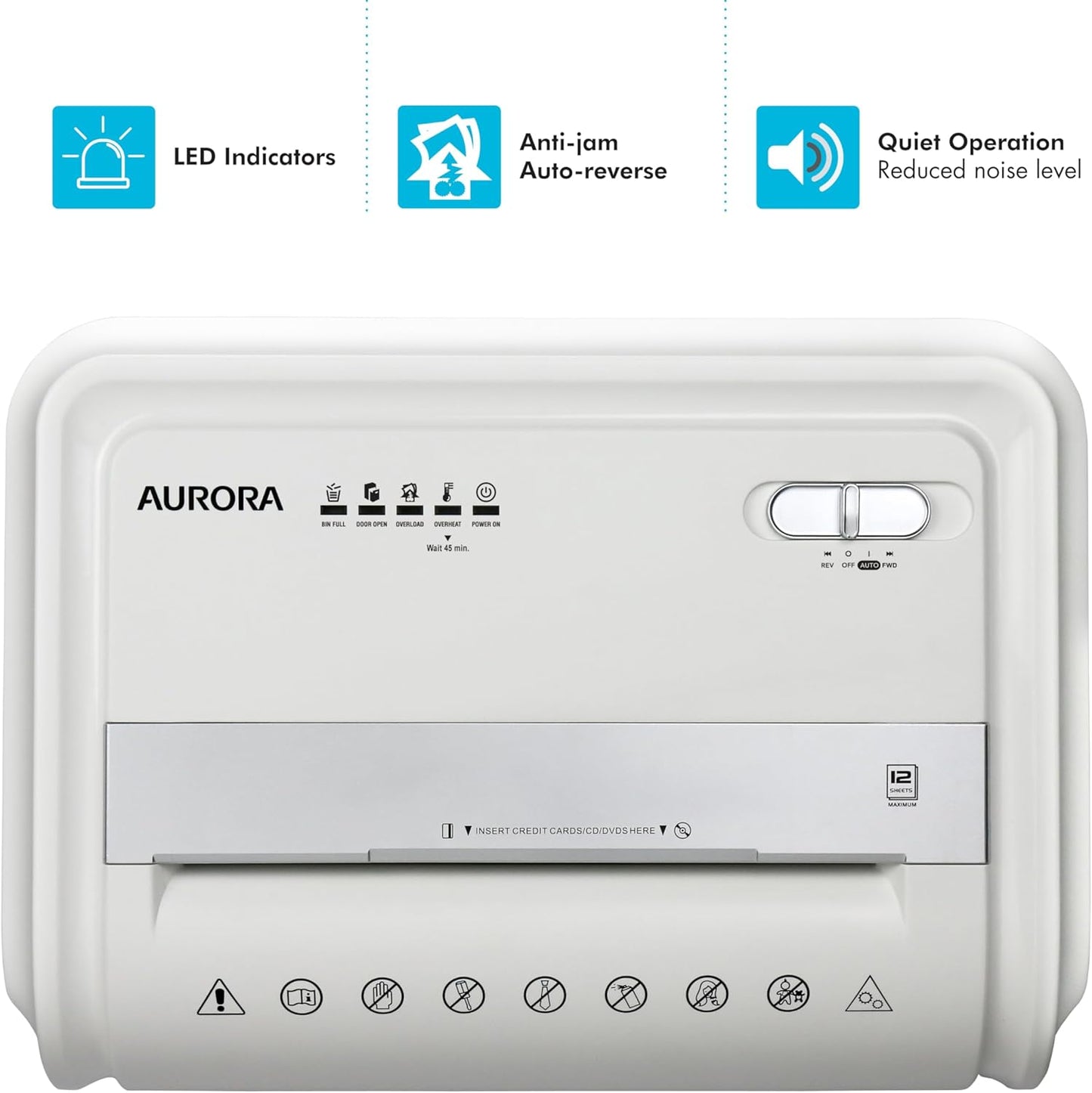 Aurora High-Security 12-Sheet Micro-Cut Paper/CD and Credit Card Shredder with 5.7 Gallon Pullout Basket / 60 Mins Running Time/Security Level P-4