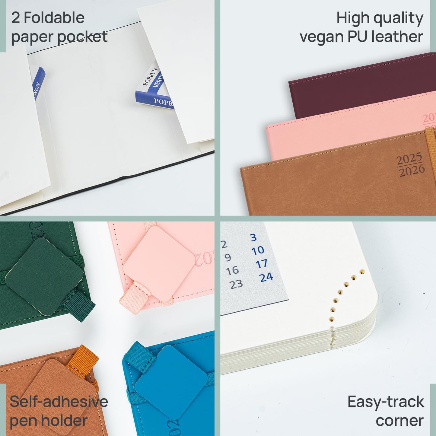 POPRUN Monthly Planner 2025-2026, 8.5'' x 11.25'', 13-Monthly Calendar (July 2025-July 2026) 15-Minute Hourly Appointment Book with Stair Tabs, Soft Cover, 100GSM Paper - Soft Pink