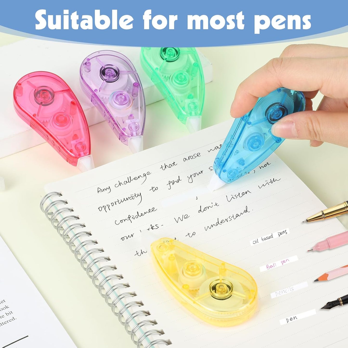 BESARME 24 Pack Correction Tape - Colorful 19.69 Ft Each Correction Tape Roller for Students & Office Supplies