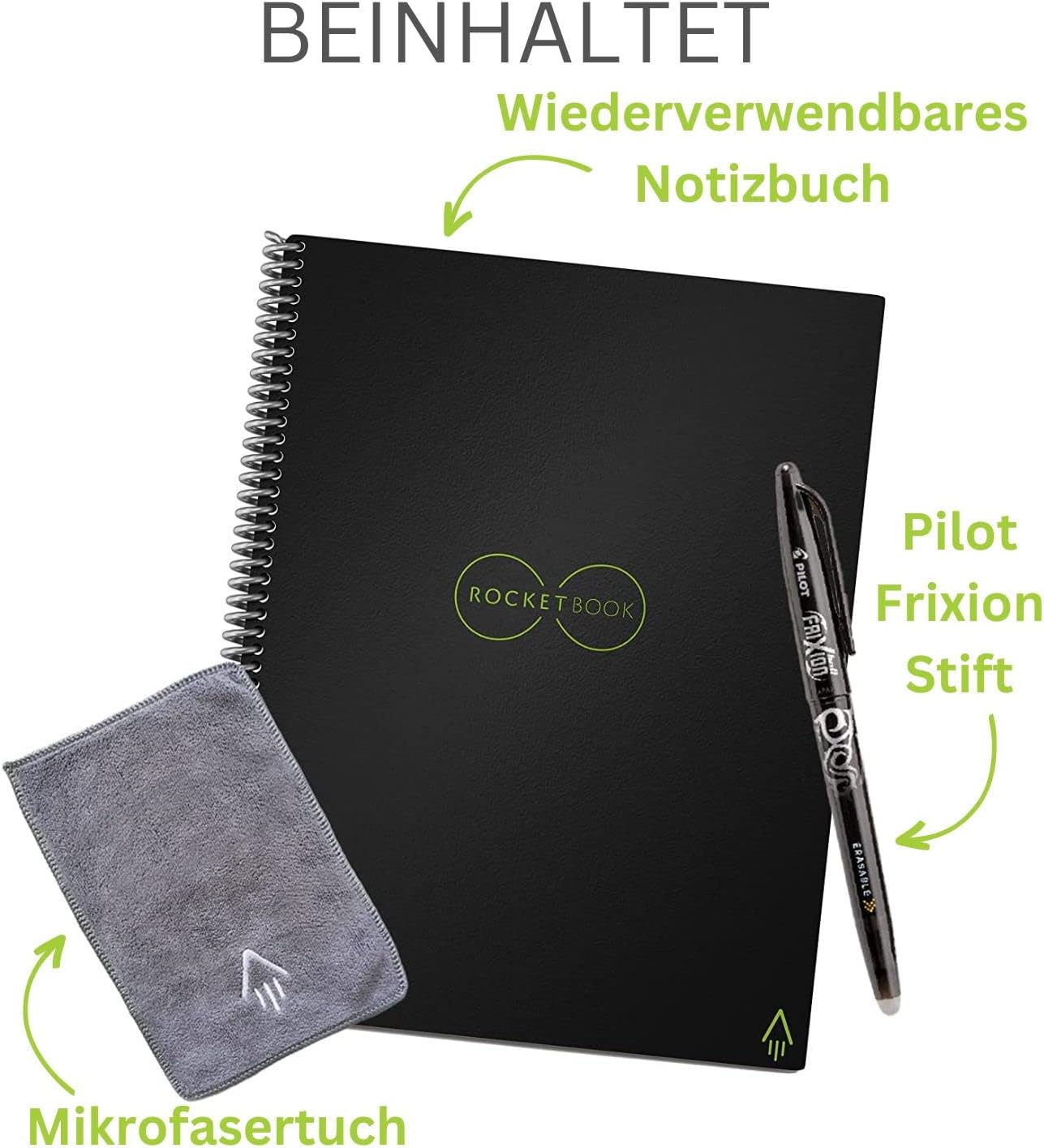 Rocketbook Core Reusable Spiral Notebook, Executive Size 6x8.8, Black - Dotted Pages, App-Connected, Erasable, Durable Cover, Ideal for School, Work, and Creative Projects