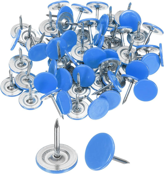 uxcell 100Pcs Upholstery Tacks, 11mmx13mm Flat Head Thumb Tack Decorative Furniture Nails Push Pins for Furniture Sofa Headboards, Blue