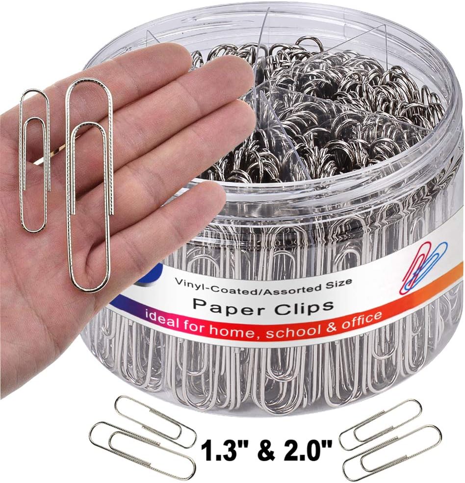 Vinaco Paper Clips Non Skid, 500PCS Medium and Jumbo Paper Clips (1.3 inch & 2.0 inch), Durable & Rustproof, Coated Paper Clip Great for Office School and Personal Use