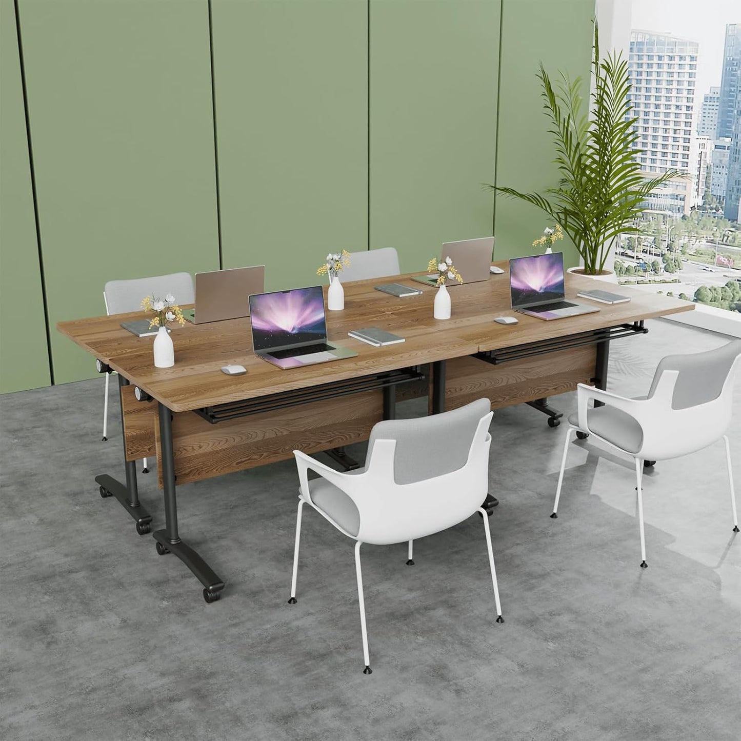 Folding Conference Table, Modern Conference Room Tables with Flip-Top Design, Foldable Conference Table Meeting Table with Wheels, Mobile Seminar Training Tables for Office Classroom (8, Walnut 2)