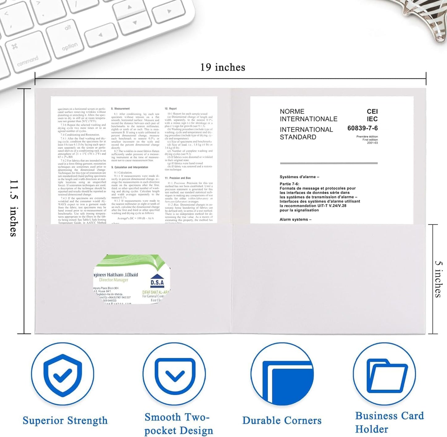 Zzrywuty 100 Packs Two Pocket File Folders with Business Card Slot,Textured Paper,Letter Size,Holds 100 Sheets for School,Office,Business,White