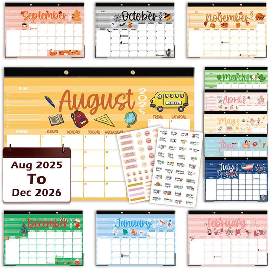 Large Doodle Teacher Desk Calendar 2025-2026 25-26 Teacher planner 17-Month 2025-2026 Desk Desktop Holiday Monthly classroom Calendar 2025 August 2025-December 2026 with Holiday Planner Stickers