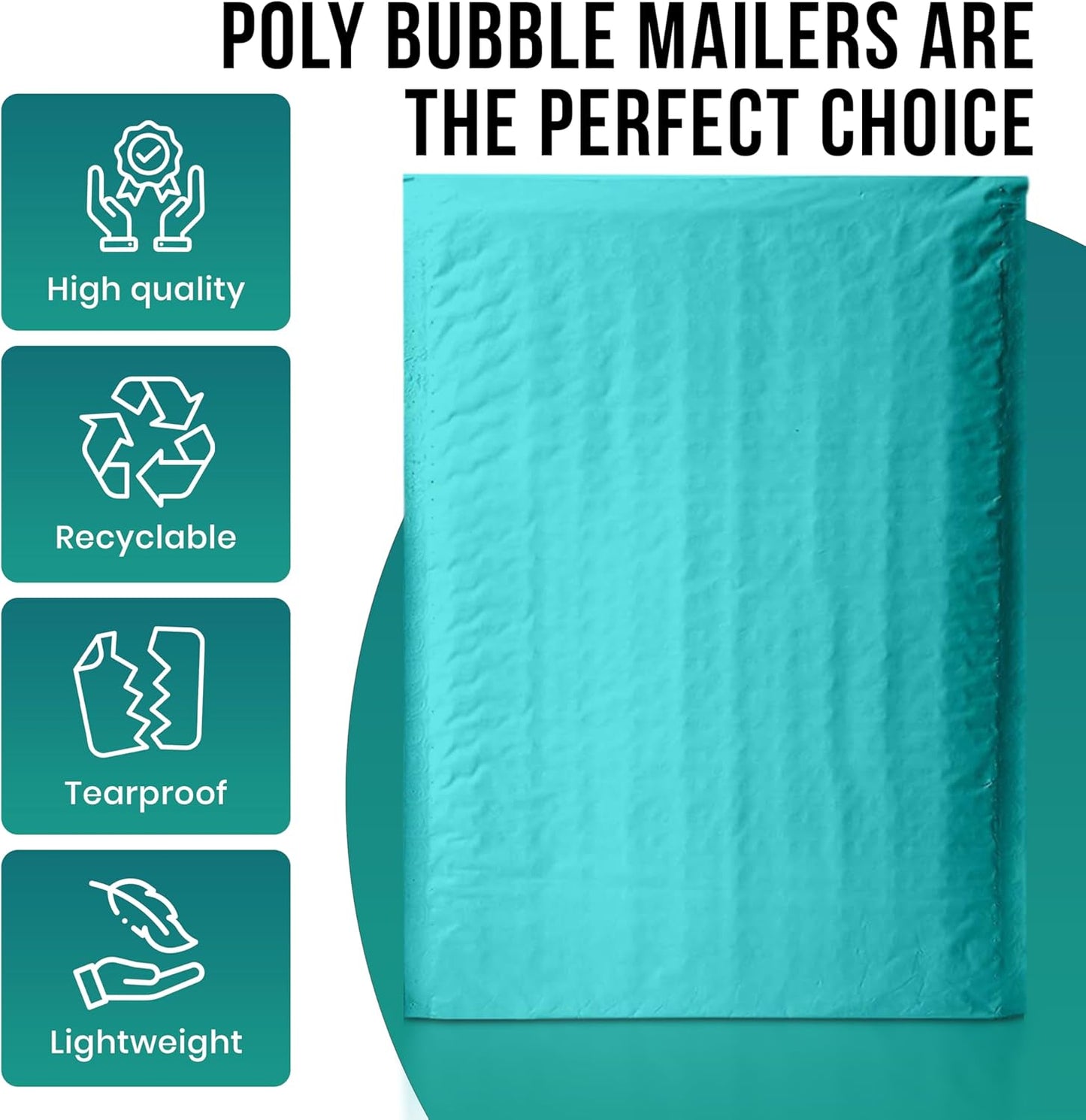 Levex - #0 6" x 10" [5 Pack] Teal Poly Bubble Mailers, Padded Envelope Mailers, Packing Envelope & Mailing Bags for Shipping