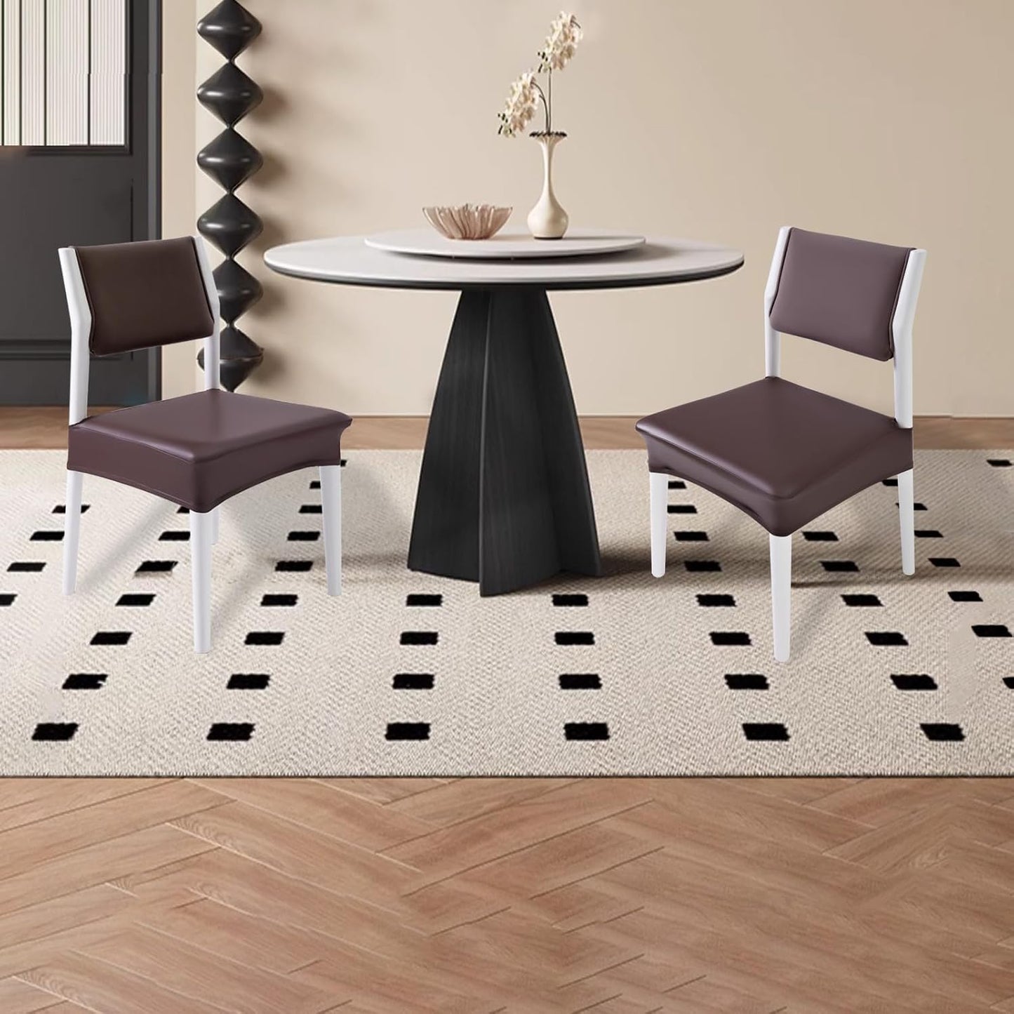 CWK Waterproof PU Leather Dining Chair Covers Set of 1-Stretchable Chair Seat Slipcovers, Removable & Washable Protector for Dining Room,Home,Office,Wedding,Rear Covers (PU-Coffee)