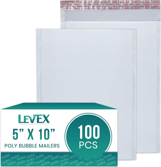 Levex - #00 5" x 10" [100 Pack] Poly Bubble Mailers, Padded Envelope Mailers, Packing Envelope & Mailing Bags for Shipping
