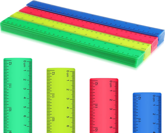 Zonon 50 Pcs 6 Inch/12 Inch Plastic Rulers Bulk Flexible Straight Rulers with Inches Centimeters First Day of School Gift Students Back to School Office Home Supplies(Colorful,12 Inch)