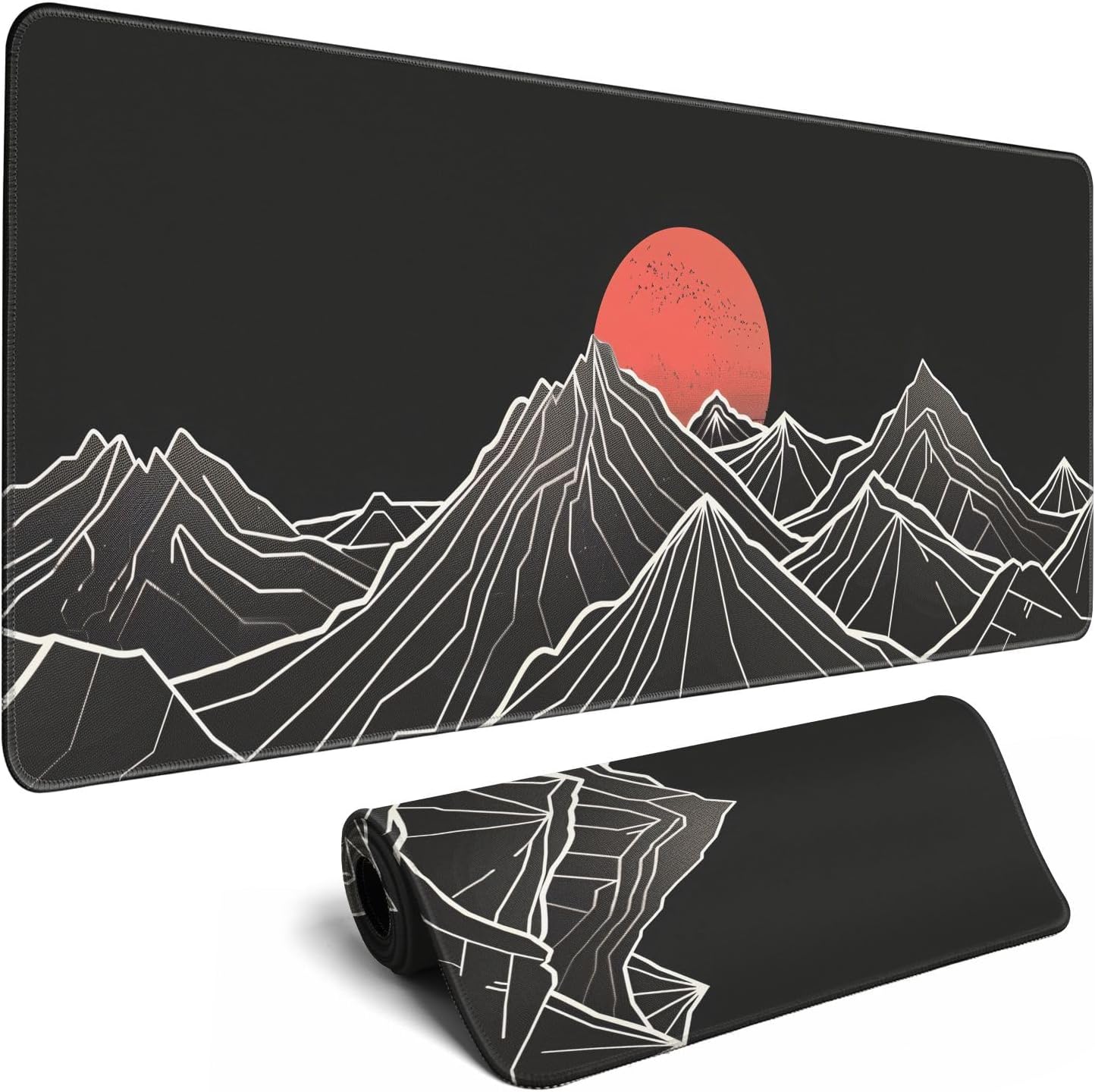 Minimalist Black Gaming Mouse Pad XL XL Large Mouse Pad Mat Long Extended Mousepad Desk Pad Non-Slip Rubber Mice Pads Stitched Edges Thin Pad (31.5x11.8 Inch)-Mountains