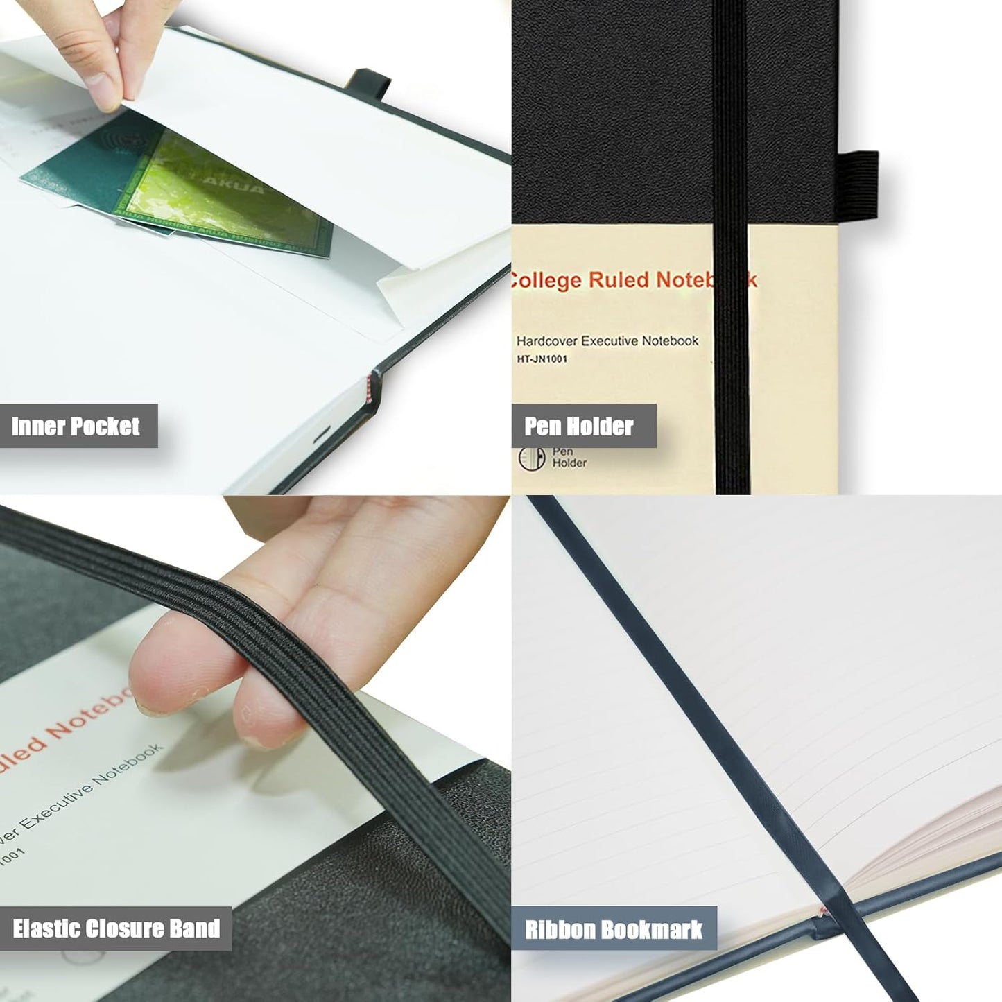 Hardcover Notebooks, A5 Lined Journals Notebook for Writing 160 Pages, 8.2 x 5.5 inch, Classic Ruled Notebooks for College/Work/Travel (Black, 1 Pack)