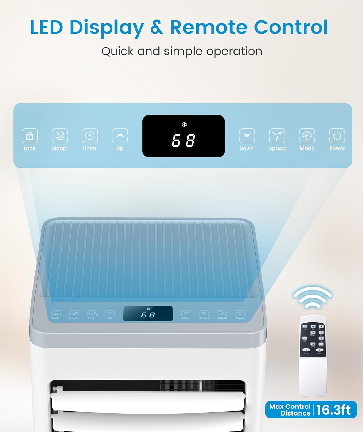 Portable Air Conditioner 10000 BTU Cools Up to 450 Sq. Ft., 3-in-1 Modes Portable AC Unit Remote Control, LED Display, Auto Shutoff, AC with Window Kits for Bedroom, Home, Office, White