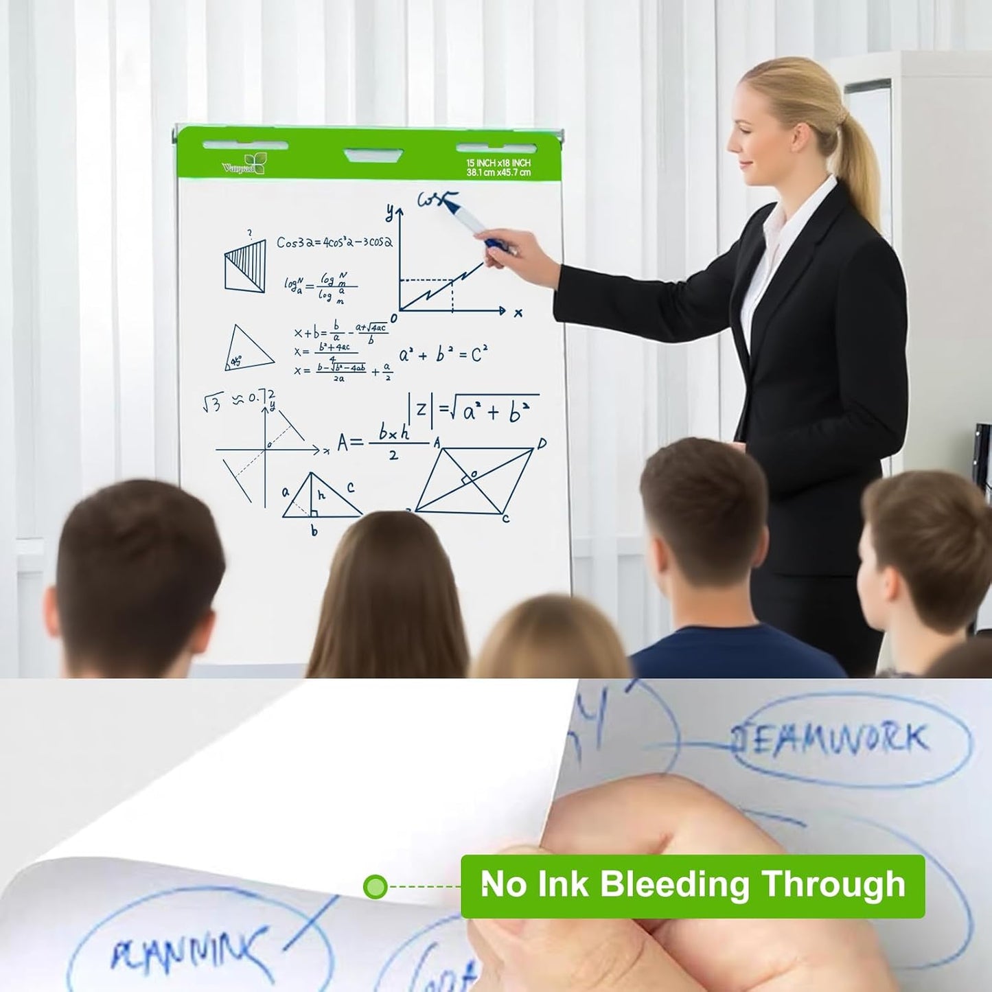 Sticky Easel Pad 15 in x 18 in, 35 Sheets/Pad, 4 Pads/Pack, 140 Sheets， Large White Sticky Easel Paper for Office and Classrooms, Flip Chart Paper for Teachers，Super Sticking Power & Bleed-Resistant