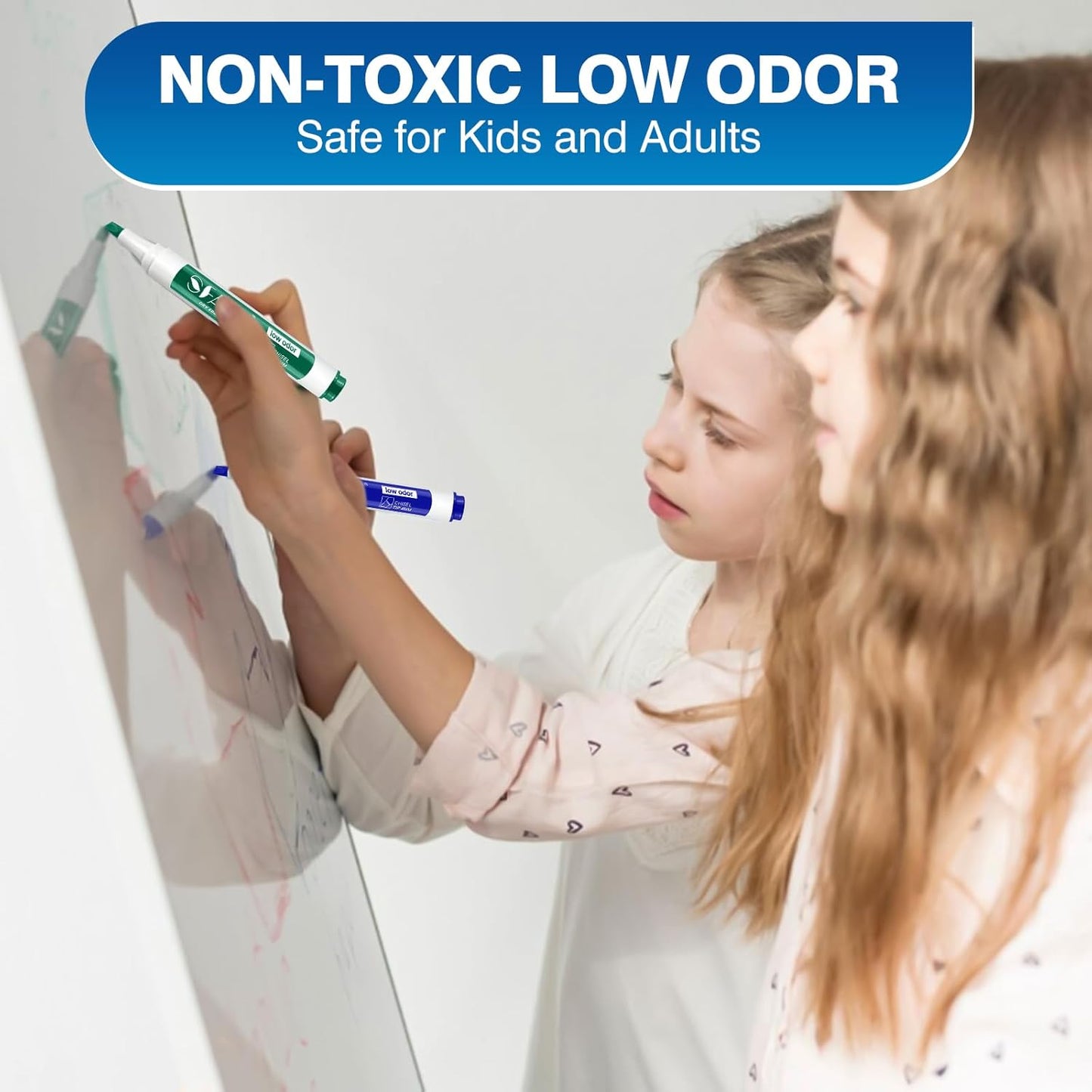 SFAIH Dry Erase Markers Chisel Tip with Magnetic Whiteboard Eraser, 48 Bulk Pack Black White Board Markers for Teachers & Students, Versatile Lines, 1s Quickly Dry, Perfect for Classroom and Office