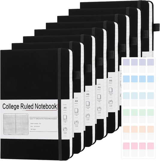 A5 Lined Journal Notebooks for Work, 192 Pages, Medium 5.7 x 8.3inch, College Ruled, Vegan Leather Hardcover Journals for Women Men,8 Pack